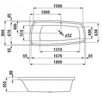 Laufen PALOMBA vana 1800x800x455 mm, vestavná, bílá H2438000000001